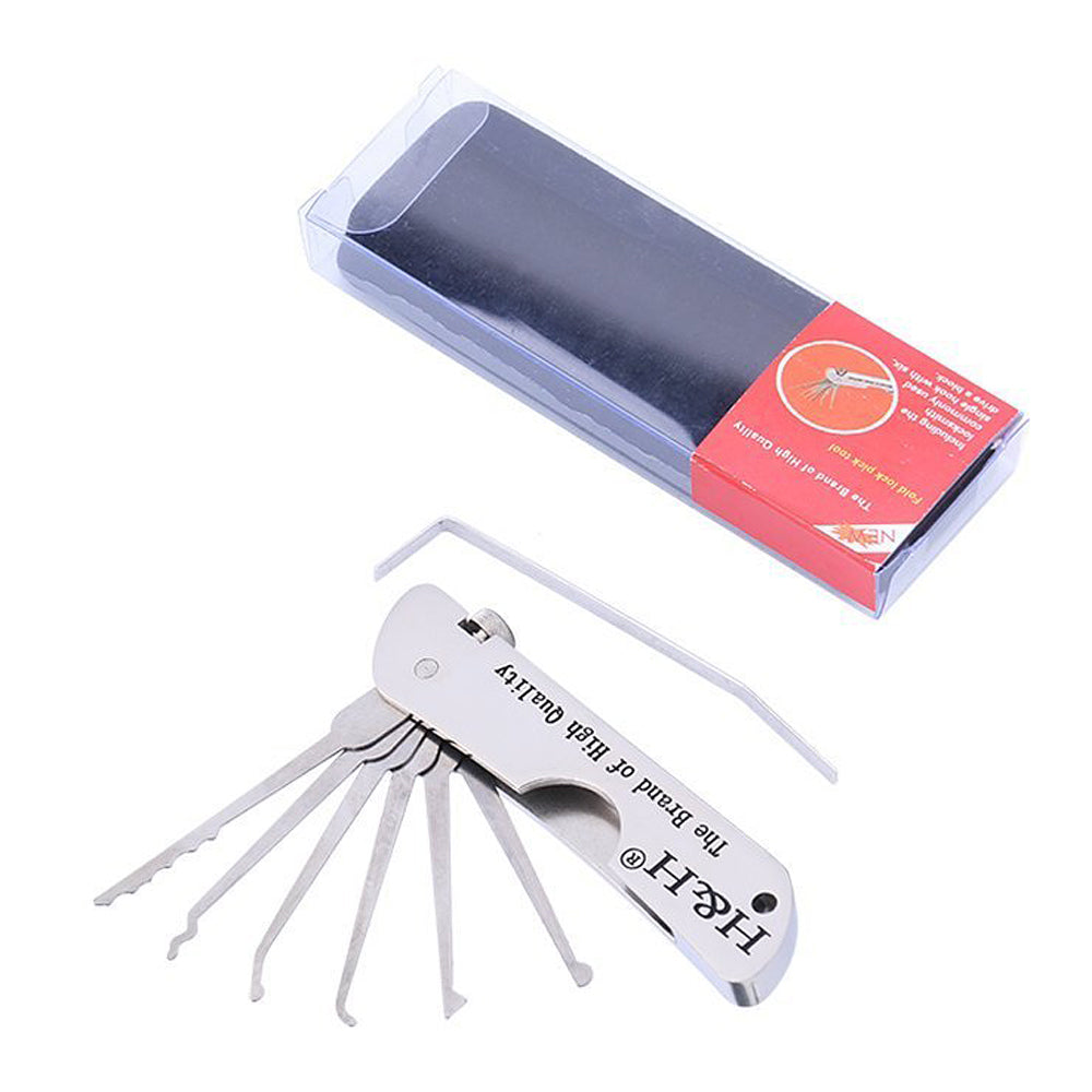Lock Picking Set Foldable 7 In 1 Stainless Steel Lock Pick Set With Wrench  Compact Training Kit(silver)