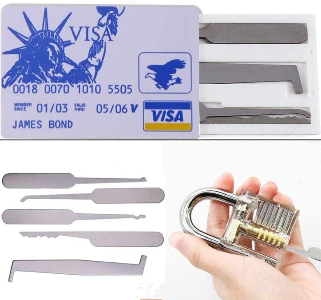 New product transparent padlock open training tools visa card pocket lock pick set