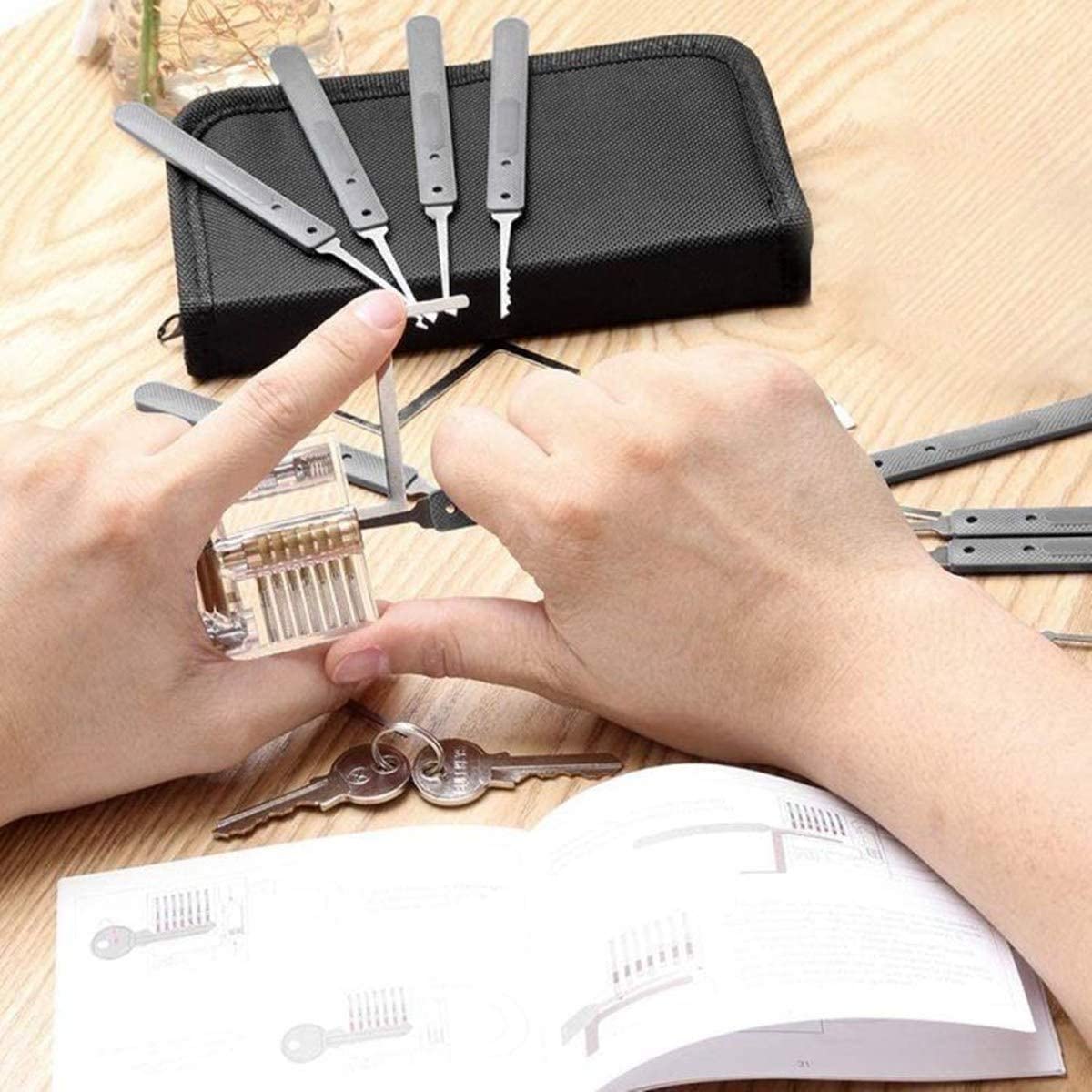 Professional Locksmith Factory Lock Pick Set Practice Lock Training Tool Kit with 3 transparent locks