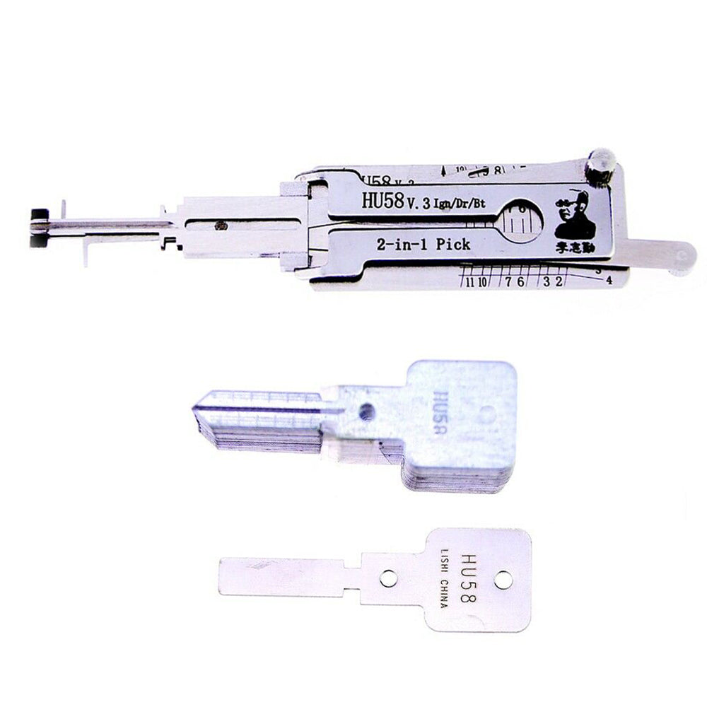 HU58 Lishi 2 in 1 Auto Car Pick and Decoder Lock Pick Set for BMW 4 Track, Professional Locksmith Pick Lock Tool Plug Reader Car Hand Tools