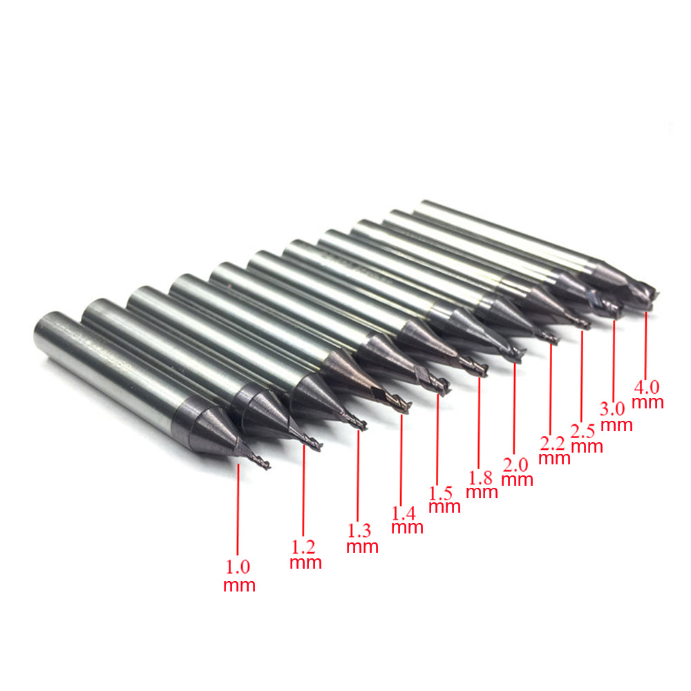 11pcs/lot Cemented Carbide End Mill Straight Bit 3 Flutes Spiral End mill Cutter Set for All Vertical Key Cutting Machine